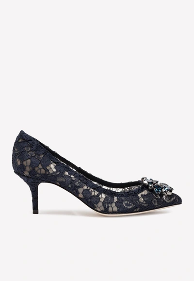 Dolce & Gabbana Bellucci 60 Lace Pumps With Brooch Detail In Navy