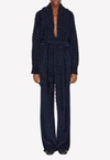 Ferragamo Chunky Knit Wraparound Cardigan In Navy