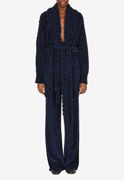 Ferragamo Chunky Knit Wraparound Cardigan In Navy