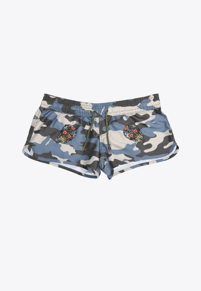 Les Canebiers Byblos All-over Mexican Head Swim Shorts In Camo In Green