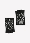 Dolce & Gabbana Studded Logo Wingless Gloves In Black