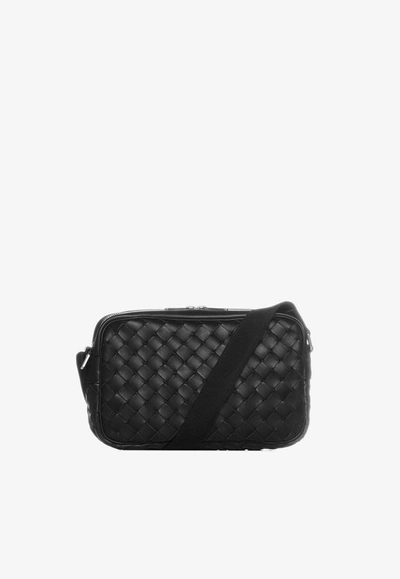 Bottega Veneta Classic Intrecciato Leather Crossbody Bag In Black