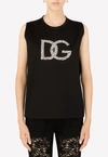 Dolce & Gabbana Crystal-embellished Interlock Logo Tank Top In Black
