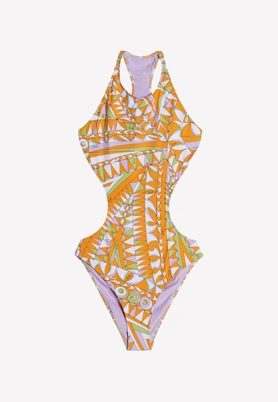 Emilio Pucci Bandierine Print One-piece Swimsuit In Orange
