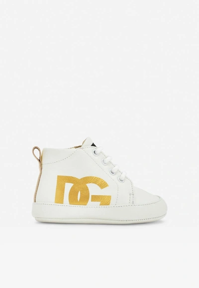 Dolce & Gabbana Baby Girls Dg Logo Trainers In Nappa Leather In White