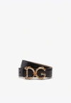 Dolce & Gabbana Calfskin Belt With Baroque Dg Logo 25 Mm In Black