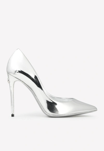 Dolce & Gabbana Cardinale 105 Pointed Pumps In Mirrored Leather In Silver