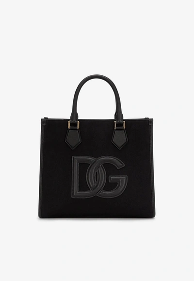 Dolce & Gabbana Dg Logo Canvas And Leather Small Tote Bag In Black