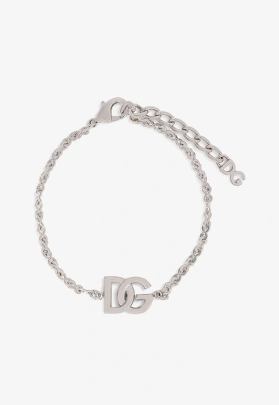 Dolce & Gabbana Link Bracelet With Dg-logo In Silver Palladium