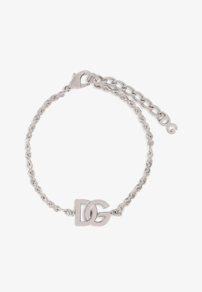 Dolce & Gabbana Link Bracelet With Dg-logo In Silver