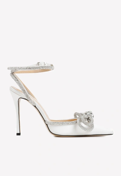 Mach & Mach 100 Crystal Double Bow Pumps In White