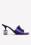 Roger Vivier Cube 75 Crystal Heel Satin Mules In Violet