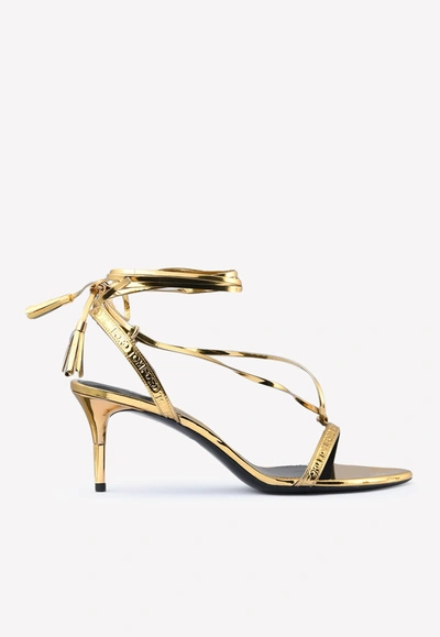 Tom Ford 55 Tassel-wrap Sandals In Mirror Leather In Gold
