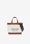 Tom Ford Bicolor Canvas Logo Shopping Small Tote Bag In Off-white