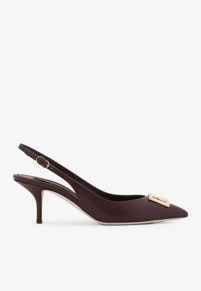 Dolce & Gabbana Cardinale 60 Slingback Pumps In Calf Leather In Bordeaux