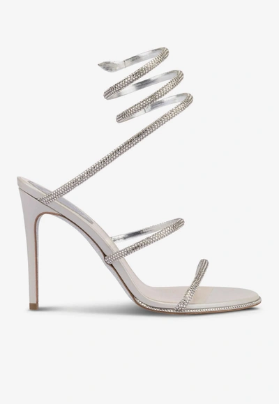 RENÉ CAOVILLA CLEO 105 WRAPAROUND SATIN SANDALS,C10416-105-R001V232 GREY SATIN/C.SILVER SHA