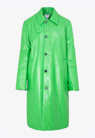 Bottega Veneta Belted Coat In Padded Lamb Leather In Green