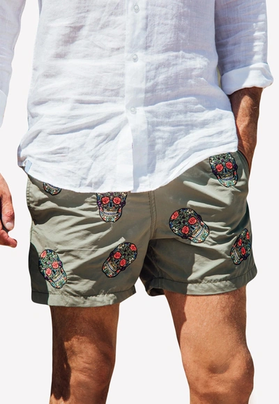 Les Canebiers All-over Mex Print Swim Shorts In Khaki