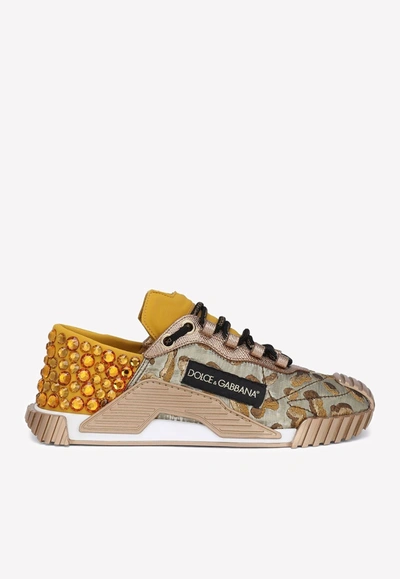 Dolce & Gabbana Animal Print Trainers With Crystal Embellishment In Multicolor