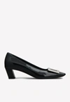 Roger Vivier Black Calfskin Pumps With Buckle And Wide Heel In Black