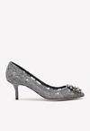 Dolce & Gabbana Bellucci 60 Lace Pumps With Brooch Detail In Grey