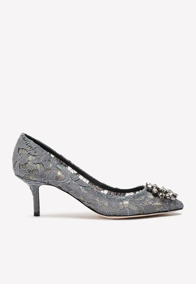 Dolce & Gabbana Bellucci 60 Lace Pumps With Brooch Detail In Grey
