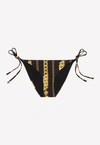 Versace Chain Print Side Tie Bikini Bottoms In Black