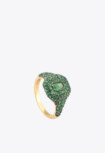 Shay 18 Karat Gold Emerald Pave Pinky Ring