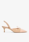Manolo Blahnik Carolyne Leather Low-heel Slingback Pump In Nude