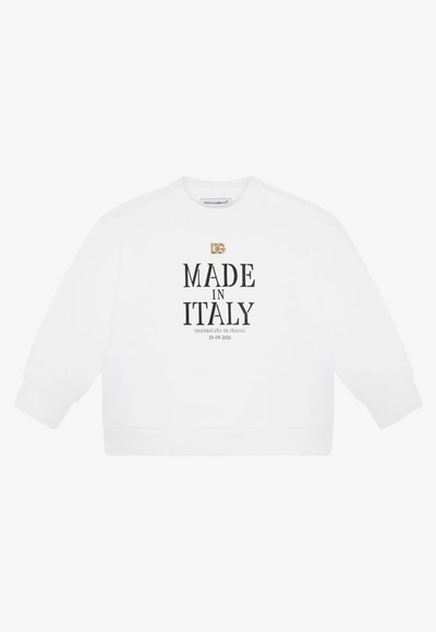 Dolce & Gabbana Babies' Jersey Sweatshirt With Made In Italy Print In White