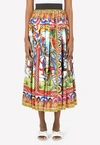 DOLCE & GABBANA CARRETTO PRINT PLEATED SILK TWILL MIDI SKIRT,F4BU6T GDS12 HH98D