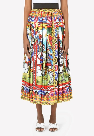 Dolce & Gabbana Carretto Print Pleated Silk Twill Midi Skirt In Multicolor