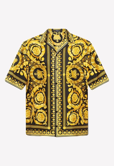 Versace Barocco Print Short-sleeved Shirt In Yellow