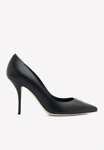 Dolce & Gabbana 90 Dg Logo Leather Pumps In Black