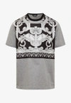 Versace Baroque Printed Crewneck T-shirt In Gray