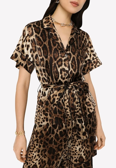 Dolce & Gabbana Animal Print Silk Shirt In Brown
