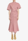 Dawei Flared Midi Skirt With Button Details In Pink