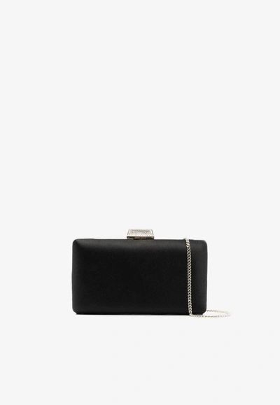 Jimmy Choo Clemmie Satin Clutch Bag In Black