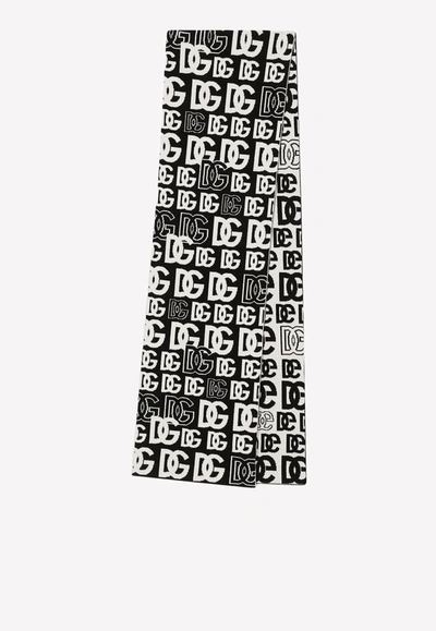 Dolce & Gabbana Cashmere Dg Logo Scarf In Monochrome