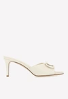 Valentino Logo-plaque Leather Mules In Ivory