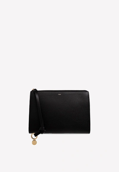 Chloé Alphabet Grained Leather Pouch In Black