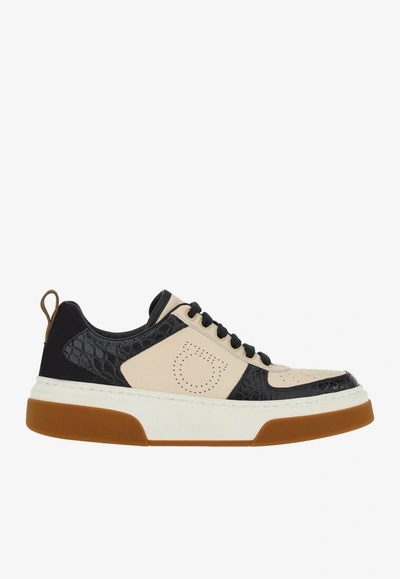 Ferragamo Multicolor Gancini Trainer In Black