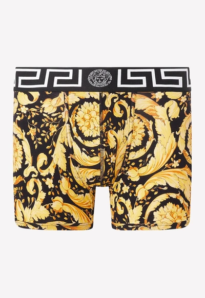 Versace Barocco Print Jersey Trunks In Yellow