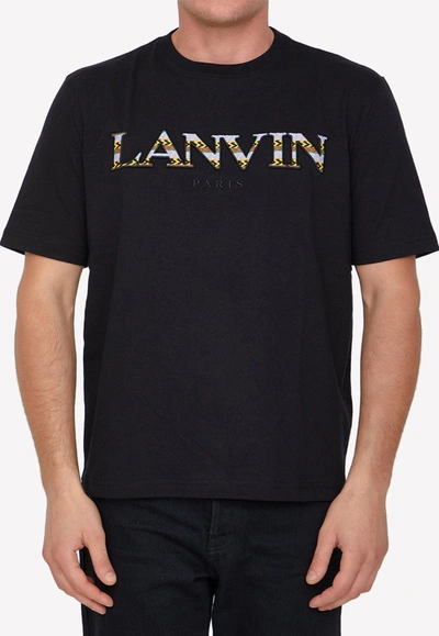 Lanvin Black Cotton Curb Logo T-shirt