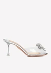 AQUAZZURA CARRIE 75 CRYSTAL BOW MULES,CCBMIDM0-SPPCCC SILVER