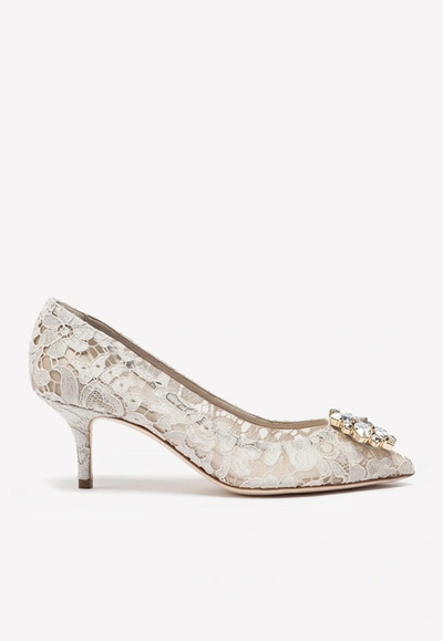 Dolce & Gabbana Bellucci 60 Crystal-embellished Pumps In Taormina Lace In White