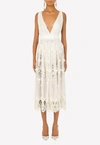 Dolce & Gabbana Crystal Embroidery Chiffon Midi Dress In Off-white