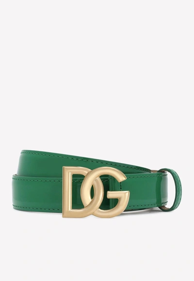 Dolce & Gabbana Polished Calfskin Belt With Dg Logo In Green