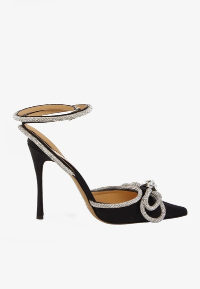 Mach&mach 110 Double Bow Crystal-embellished Satin Pumps In Black