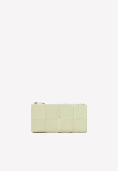 Bottega Veneta Bi-fold Zip Wallet In Intrecciato Calf Leather In Lemon Washed